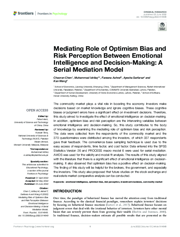 (PDF) Mediating Role of Optimism Bias and Risk Perception Between ...