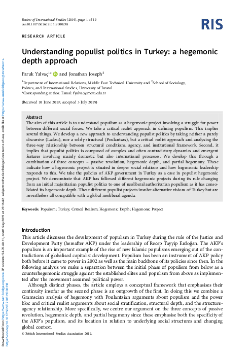 (PDF) Understanding populist politics in Turkey: a hegemonic depth approach