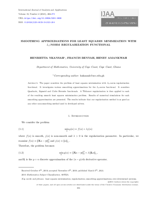 (PDF) Smoothing Approximations for Least Squares Minimization with L1 ...