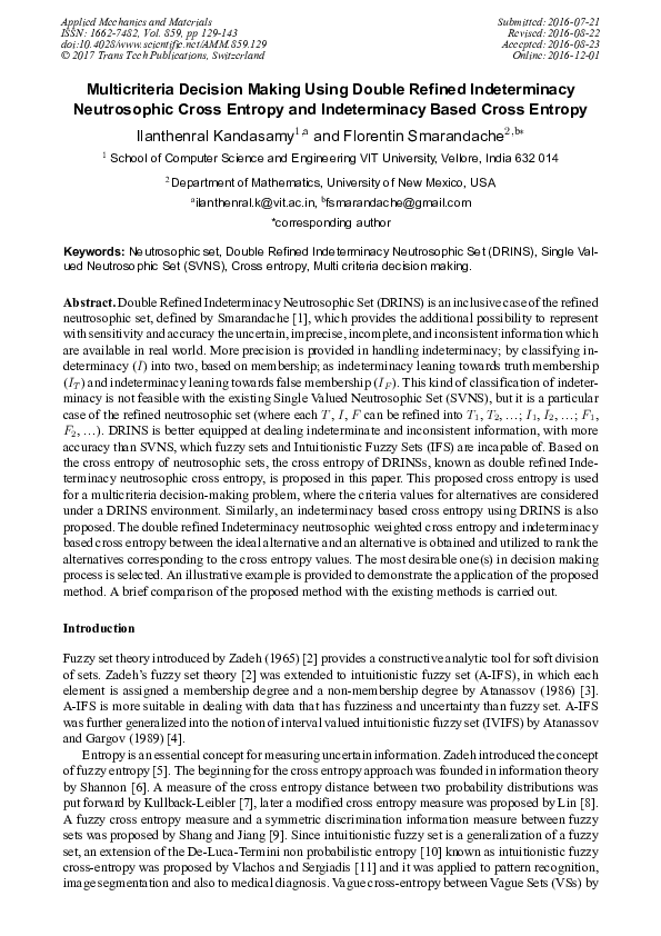 (PDF) Multicriteria Decision Making Using Double Refined Indeterminacy ...