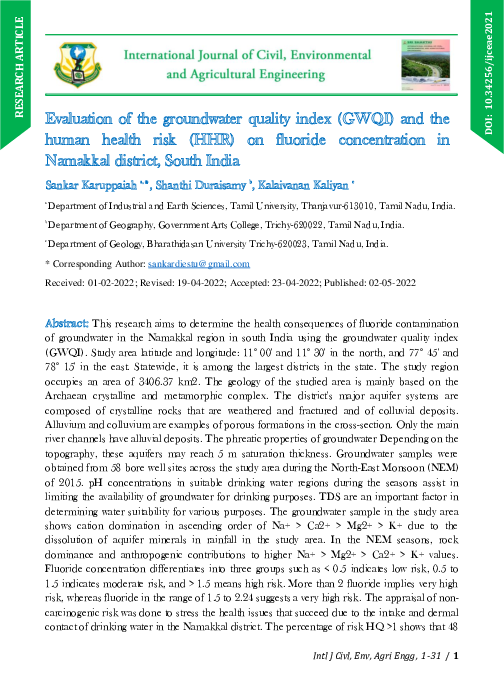 (PDF) Evaluation of the groundwater quality index (GWQI) and the human ...