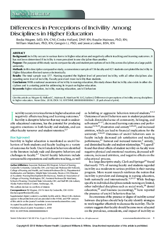 (PDF) Differences in Perceptions of Incivility Among Disciplines in ...