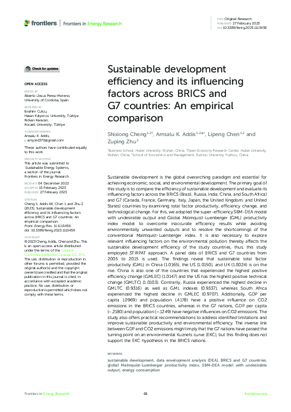 (PDF) Sustainable development efficiency and its influencing factors ...