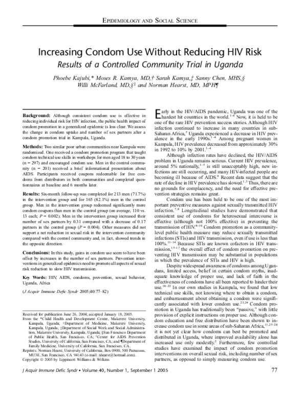(PDF) Increasing Condom Use Without Reducing HIV Risk