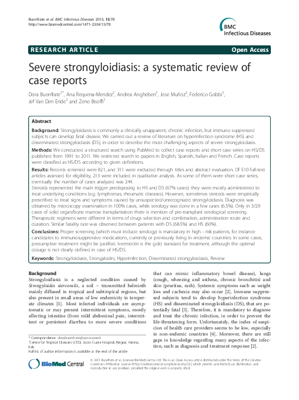 (PDF) Severe strongyloidiasis: a systematic review of case reports