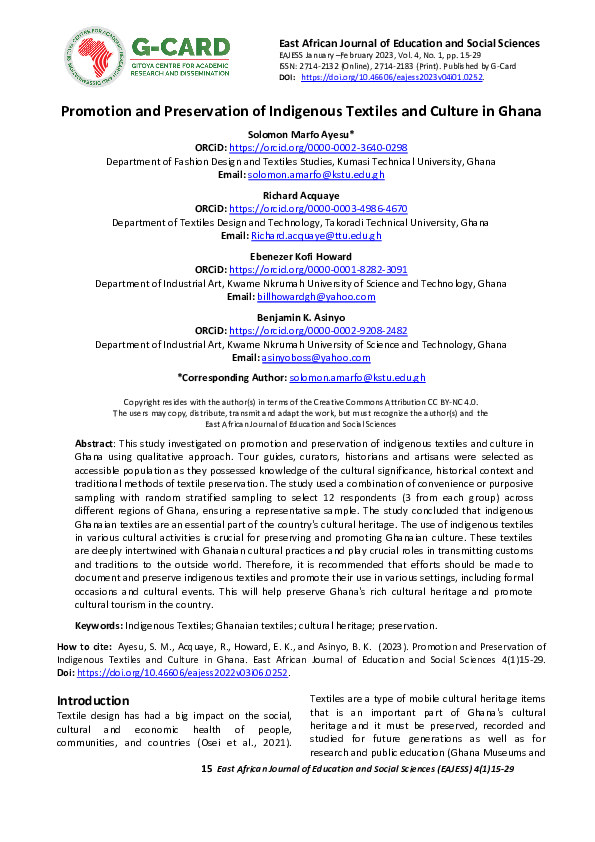 (PDF) Promotion and Preservation of Indigenous Textiles and Culture in ...