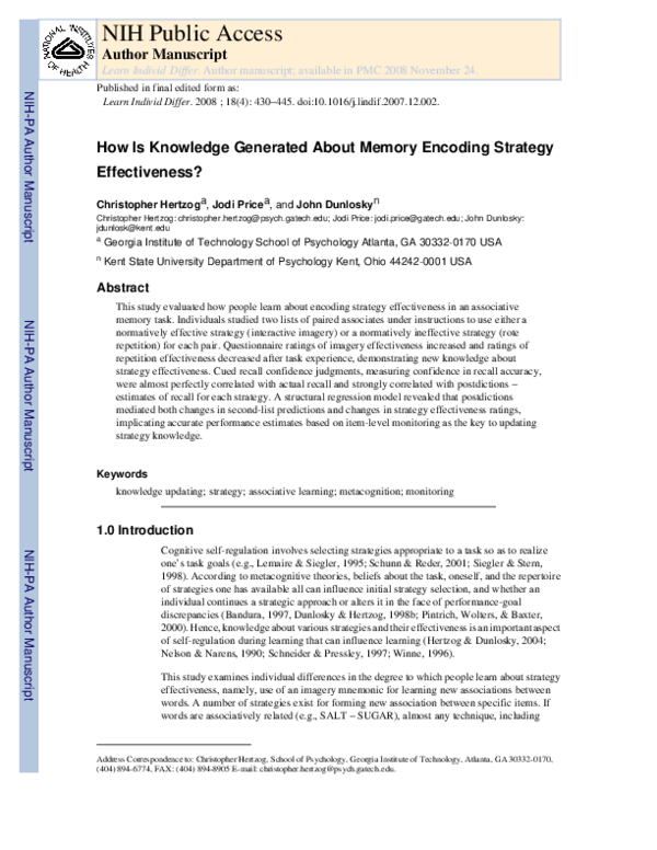 (PDF) How is knowledge generated about memory encoding strategy ...