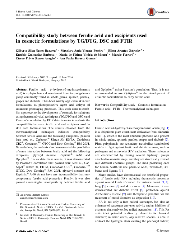 (PDF) Compatibility study between ferulic acid and excipients used in ...