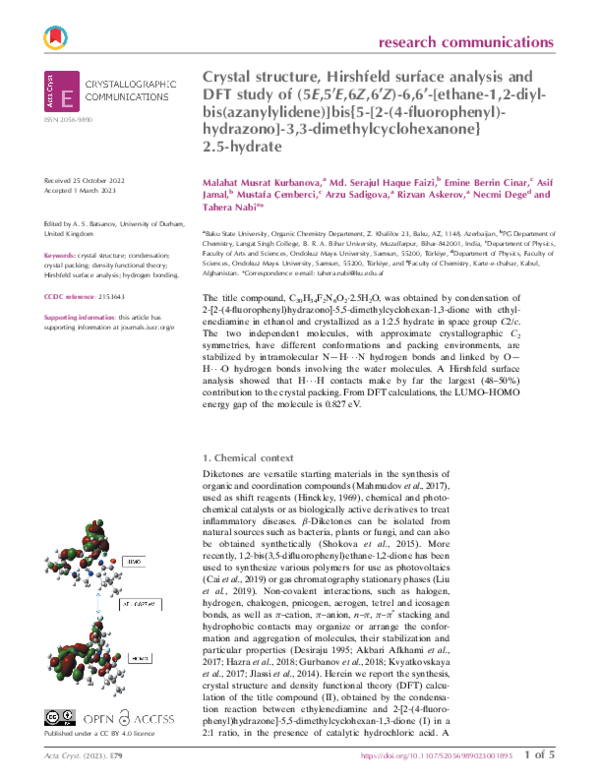 (PDF) Crystal structure, Hirshfeld surface analysis and DFT study of ...