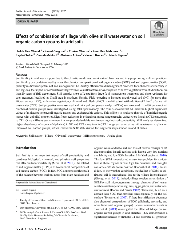 (PDF) Effects of combination of tillage with olive mill wastewater on ...