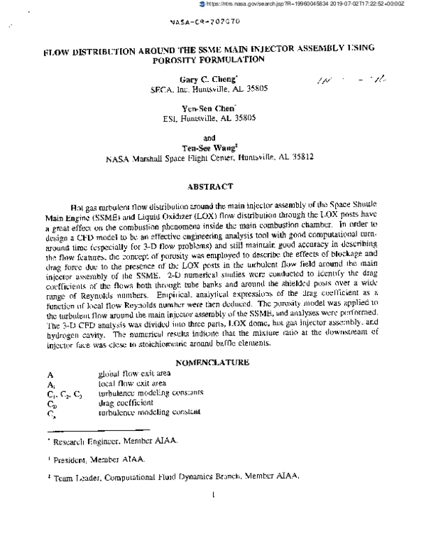 (PDF) Flow distribution with the SSME main injector assembly using ...
