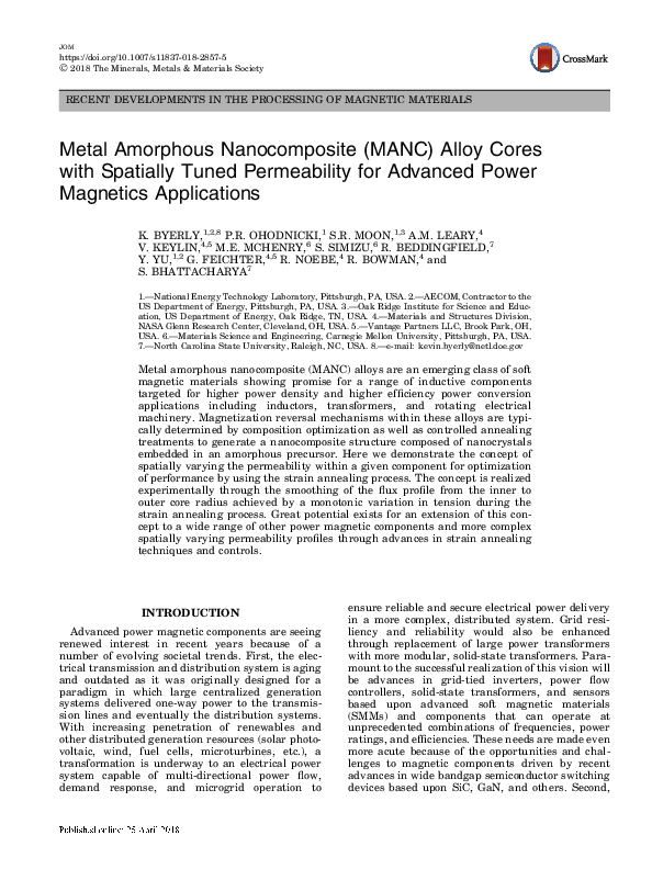 (PDF) Metal Amorphous (MANC) Alloy Cores with Spatially Tuned Permeability for