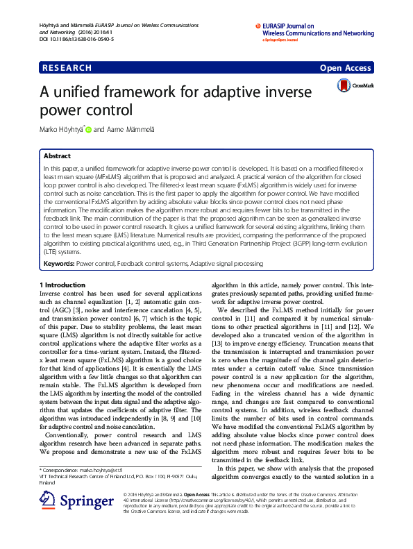 (PDF) A unified framework for adaptive inverse power control