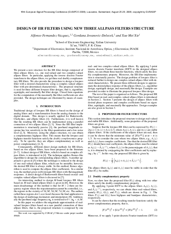 (PDF) Design Of Iir Filters Using New Three Allpass Filters Structure