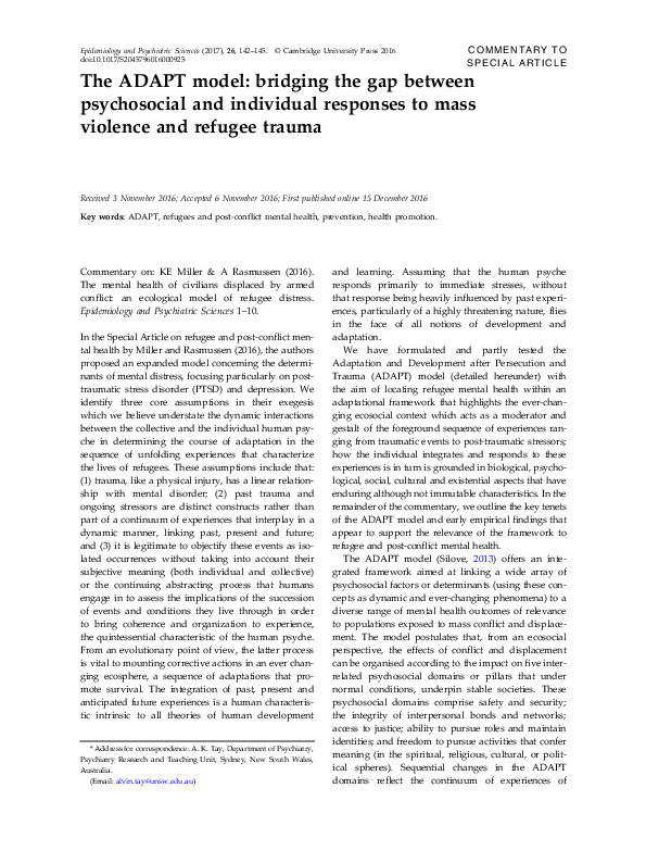 (PDF) The ADAPT model: bridging the gap between psychosocial and ...