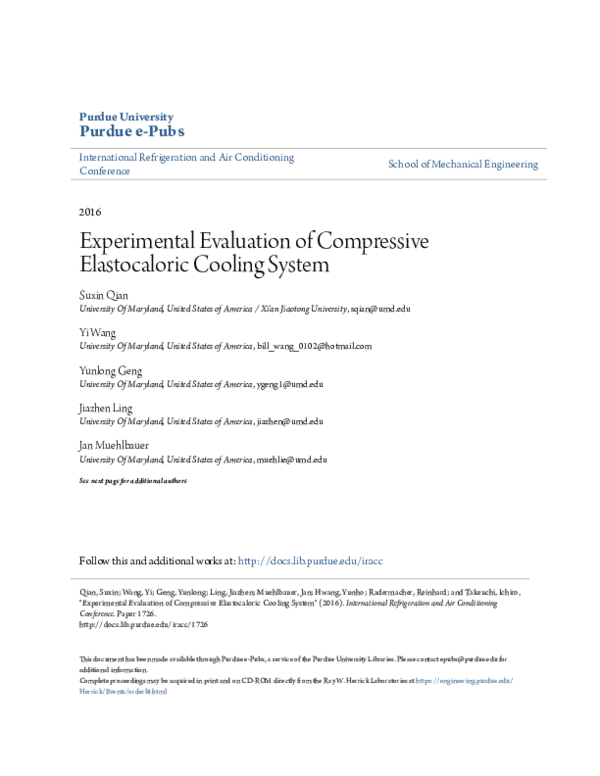 (PDF) Experimental Evaluation of Compressive Elastocaloric Cooling System