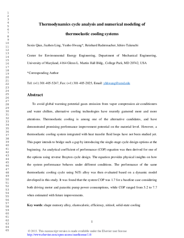 (PDF) Thermodynamics cycle analysis and numerical modeling of ...