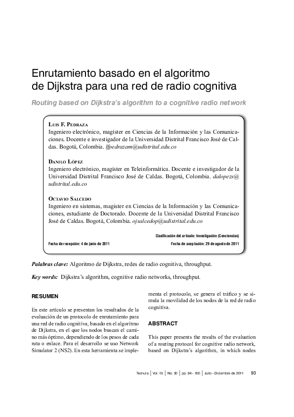 (PDF) Routing based on Dijkstra's algorithm to a cognitive radio network