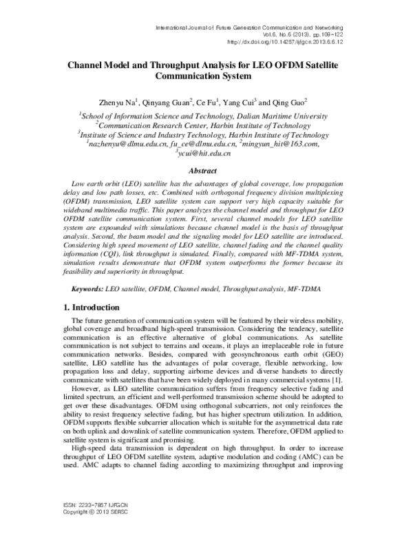 (PDF) Channel Model and Throughput Analysis for LEO OFDM Satellite ...