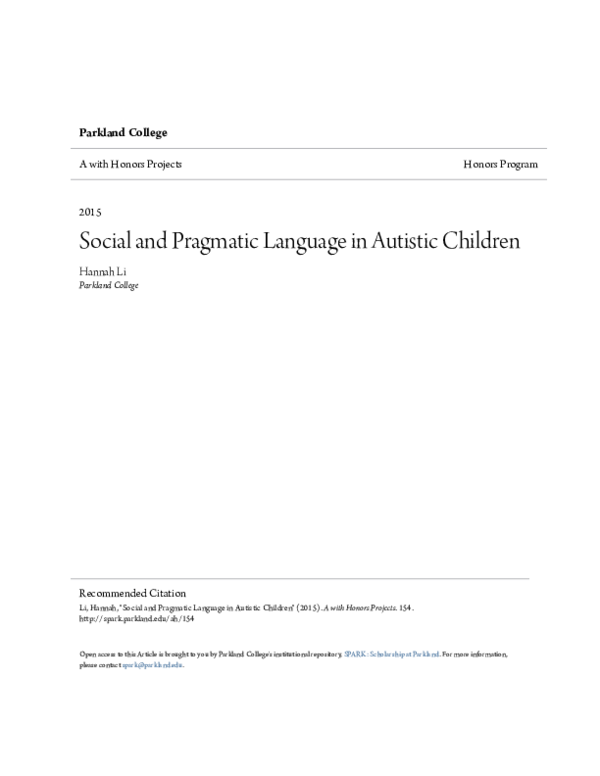 (PDF) Social and Pragmatic Language in Autistic Children
