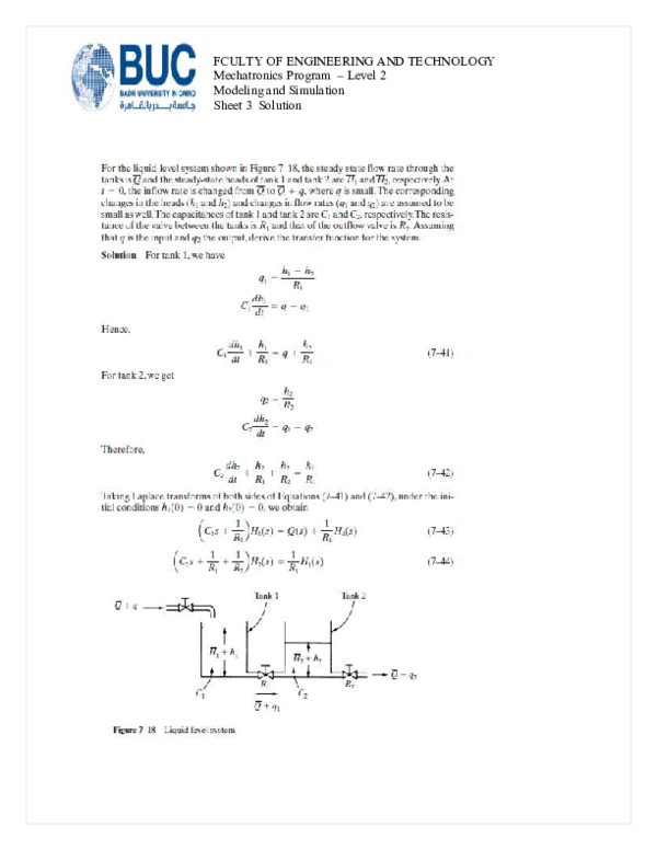 (PDF) FCULTY OF ENGINEERING AND TECHNOLOGY Mechatronics Program -Level ...