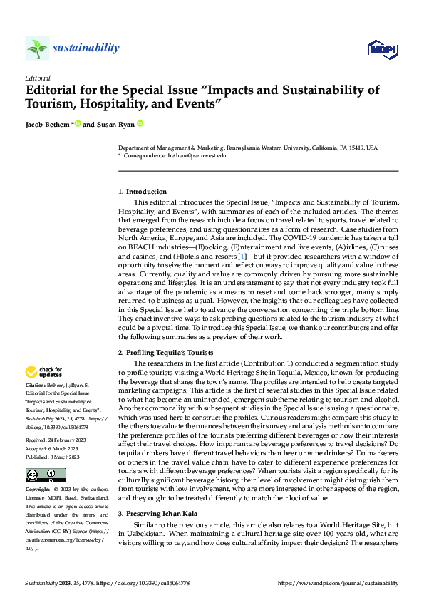(PDF) Editorial for the Special Issue “Impacts and Sustainability of ...