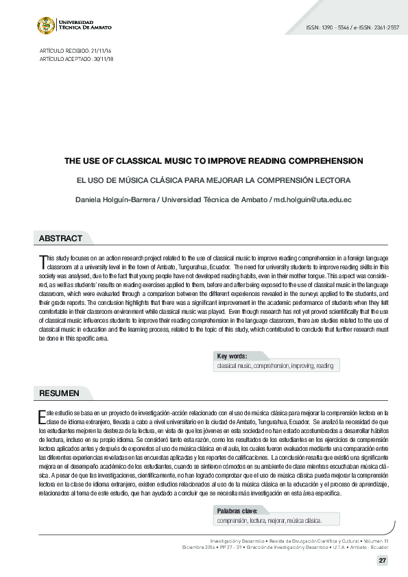 (PDF) The Use of Classical Music to Improve Reading Comprehension