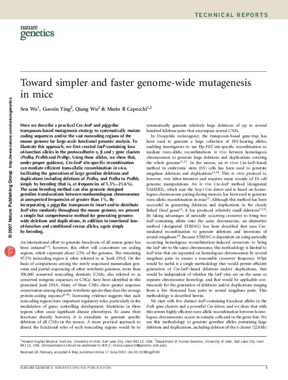 (PDF) Toward simpler and faster genome-wide mutagenesis in mice