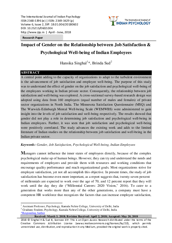 (PDF) Impact of Gender on the Relationship between Job Satisfaction ...