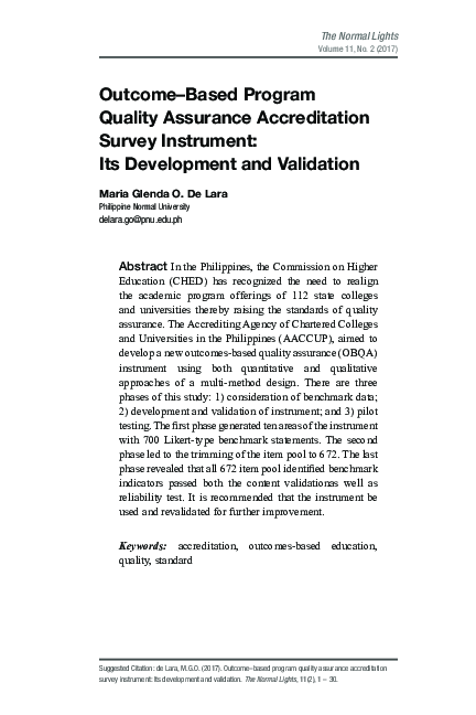 (PDF) Outcome-Based Program Quality Assurance Accreditation Survey ...
