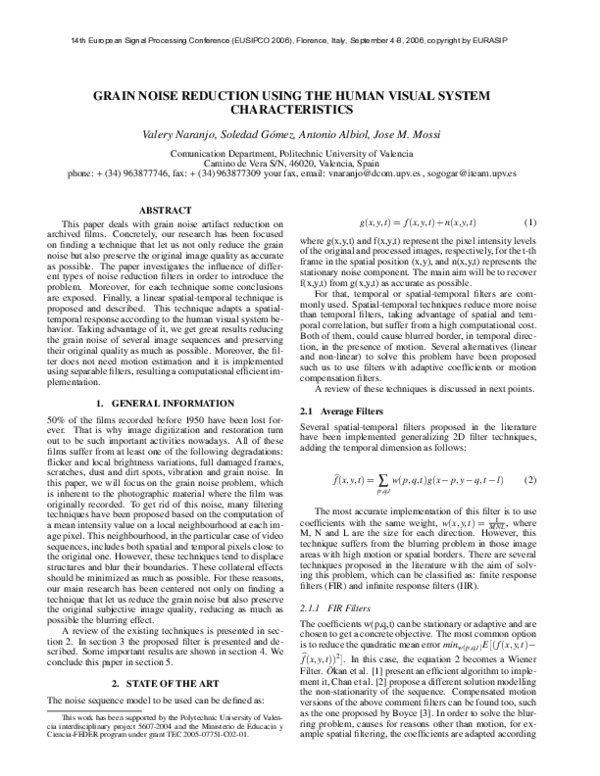 (PDF) Grain Noise Reduction Using The Human Visual System Characteristics