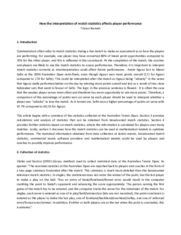 (PDF) How the Interpretation of Match Statistics Affects Player Performance