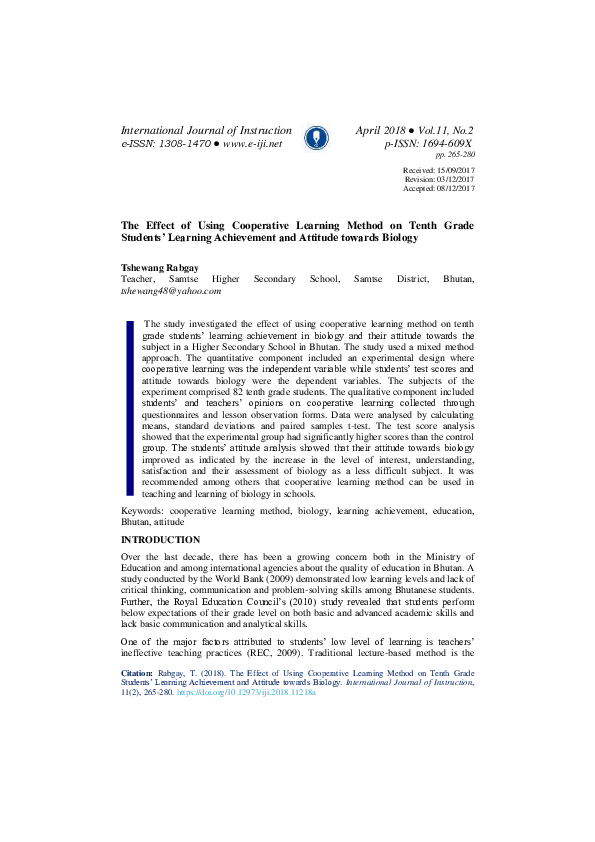(PDF) The Effect of Using Cooperative Learning Method on Tenth Grade ...