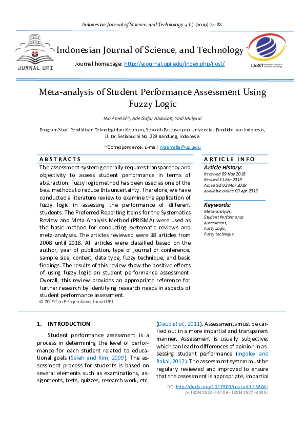 (PDF) Meta-analysis of Student Performance Assessment Using Fuzzy Logic