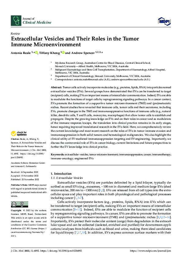 (PDF) Extracellular Vesicles and Their Roles in the Tumor Immune ...