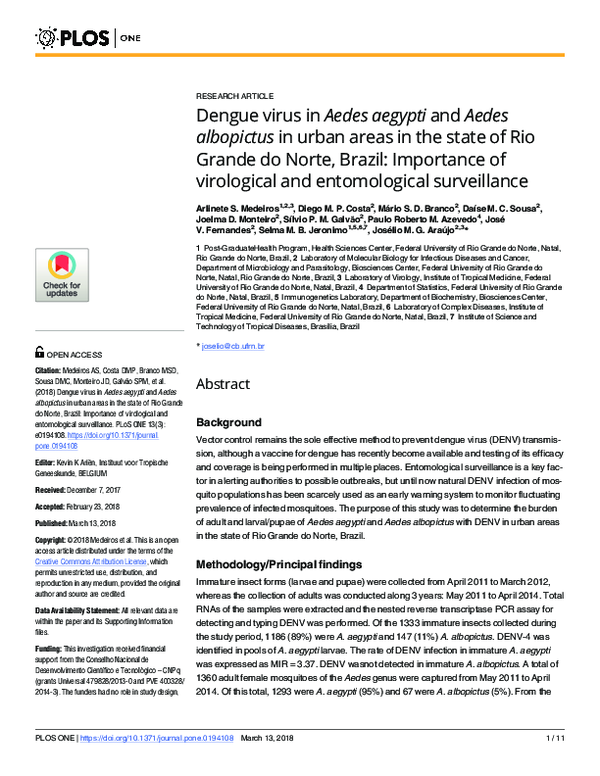 (PDF) Dengue virus in Aedes aegypti and Aedes albopictus in urban areas ...