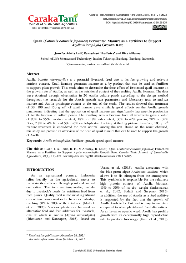(PDF) Quail (Coturnix coturnix japonica) Fermented Manure as a
