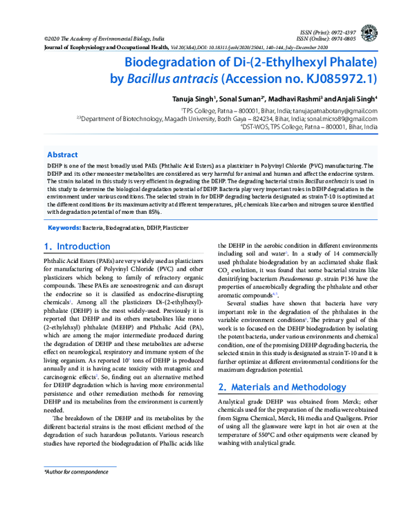 (PDF) Biodegradation of Di-(2-Ethylhexyl Phalate) by Bacillus antracis ...