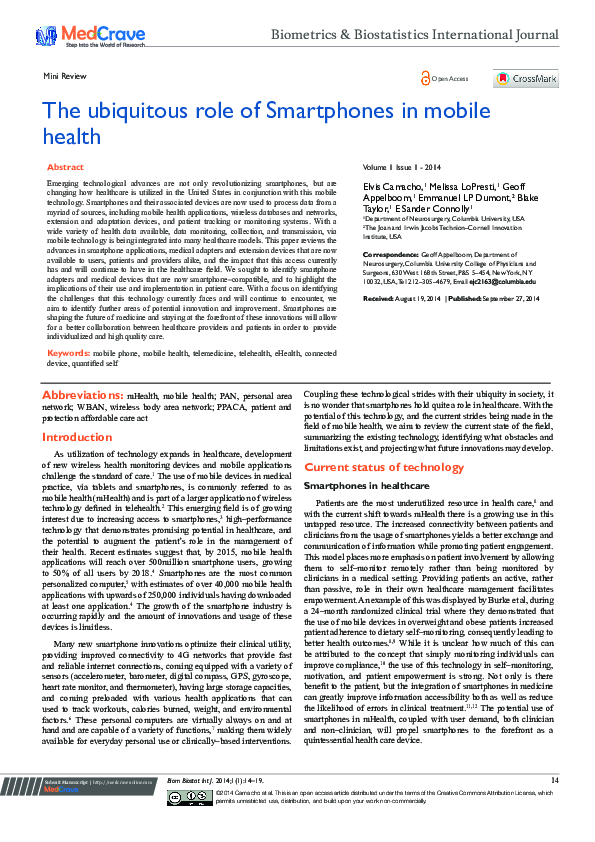 (PDF) The Ubiquitous Role of Smartphones in Mobile Health