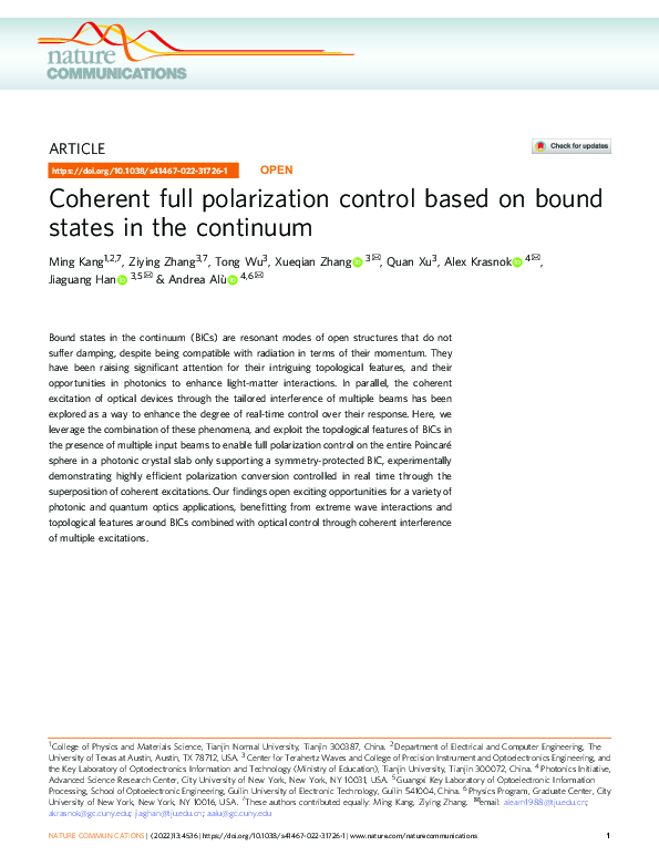 (PDF) Coherent full polarization control based on bound states in the ...