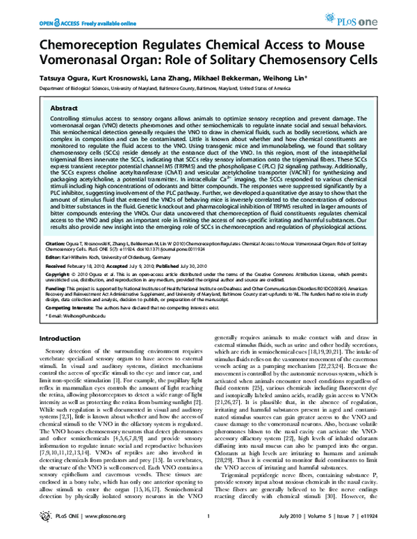 (PDF) Chemoreception regulates chemical access to mouse vomeronasal ...