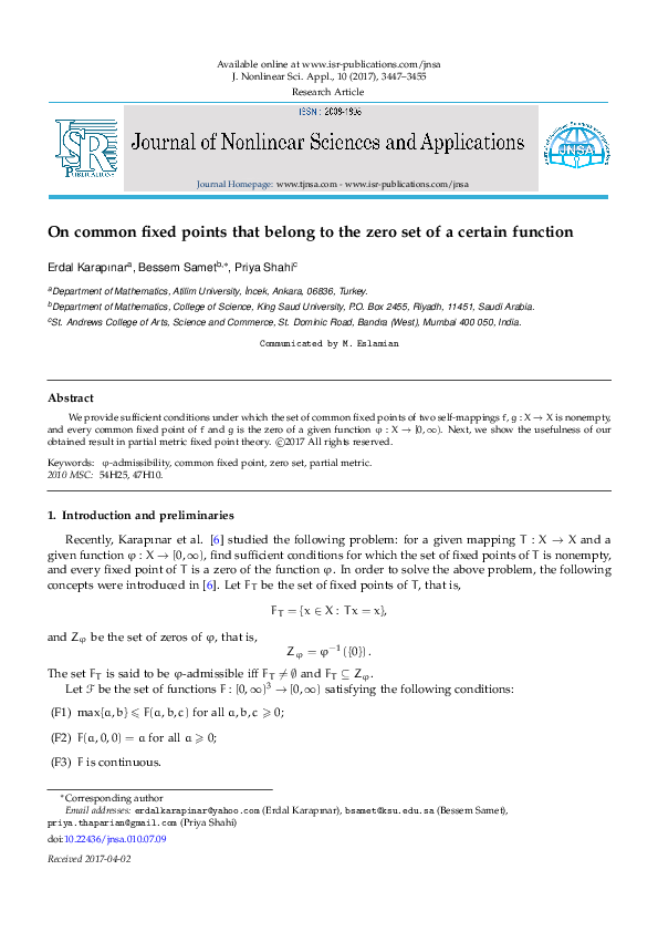(PDF) On common fixed points that belong to the zero set of a certain ...