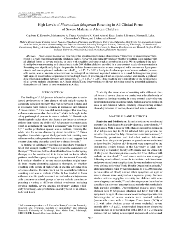 (PDF) High Levels of Plasmodium falciparum Rosetting in All Clinical ...