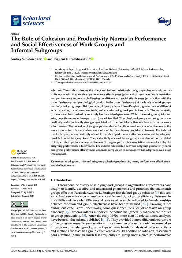 (PDF) The Role of Cohesion and Productivity Norms in Performance and ...