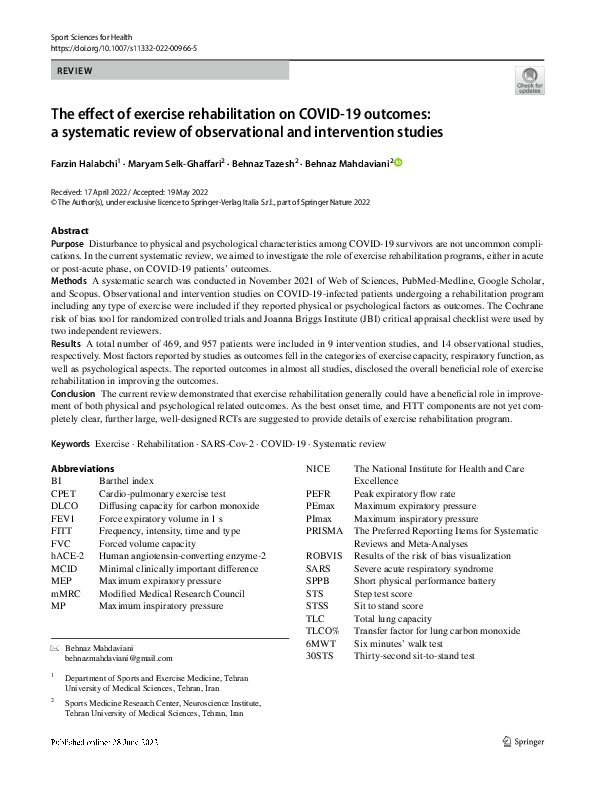(PDF) The effect of exercise rehabilitation on COVID-19 outcomes: a ...