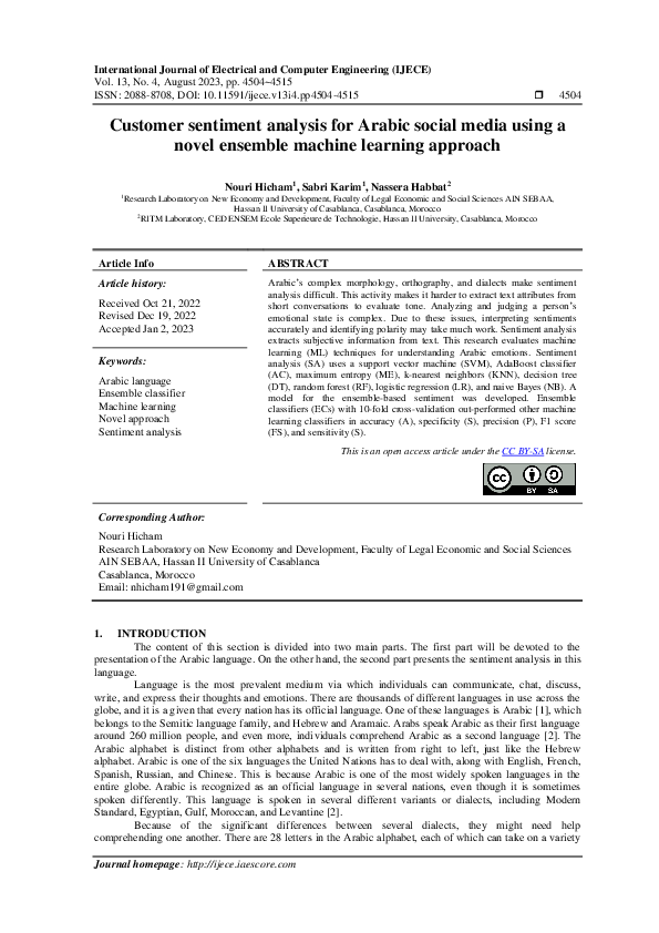 (PDF) Customer sentiment analysis for Arabic social media using a novel ...