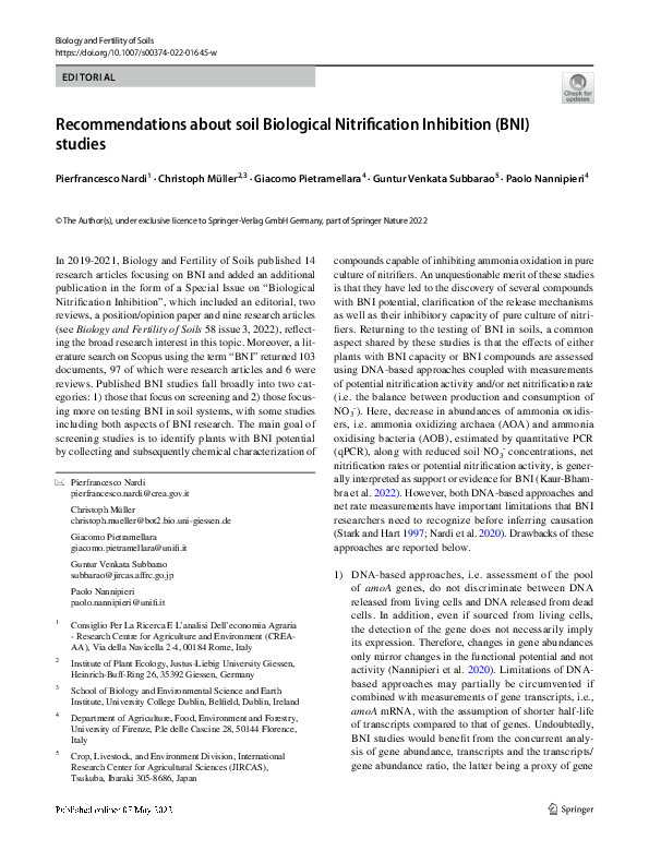 (PDF) Recommendations about soil Biological Nitrification Inhibition ...