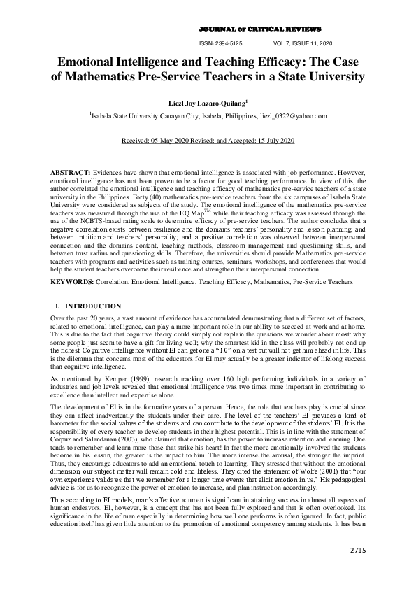 (PDF) Emotional Intelligence and Teaching Efficacy: The Case of ...