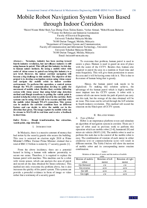(PDF) Mobile Robot Navigation System Vision Based through Indoor Corridors