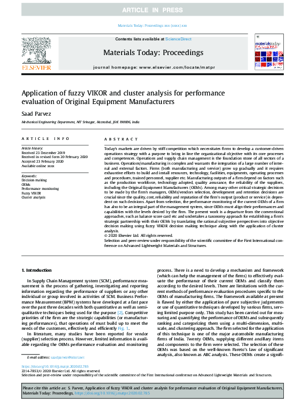 (PDF) Application of fuzzy VIKOR and cluster analysis for performance ...